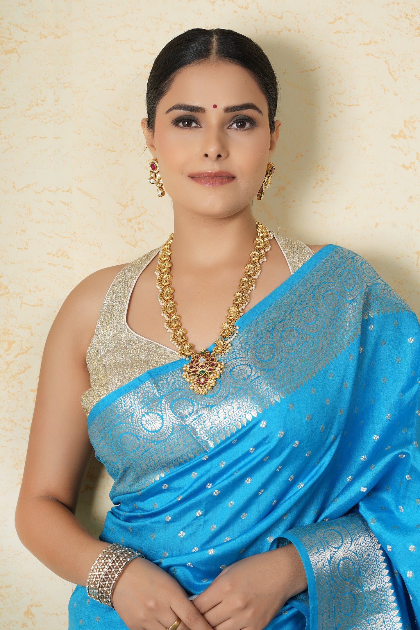 Chiniya Silk Saree – Sky Blue