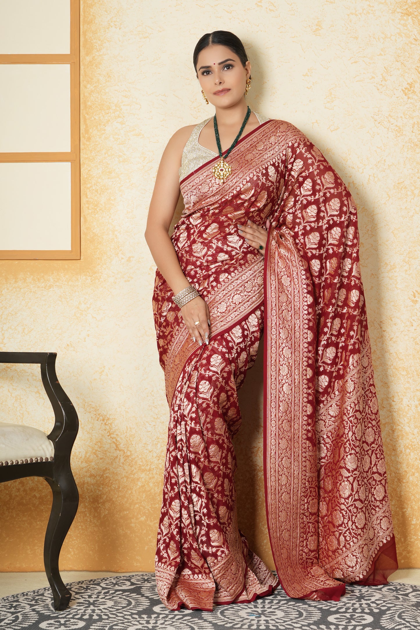 Khaddi Georgette Saree – Luxe Red
