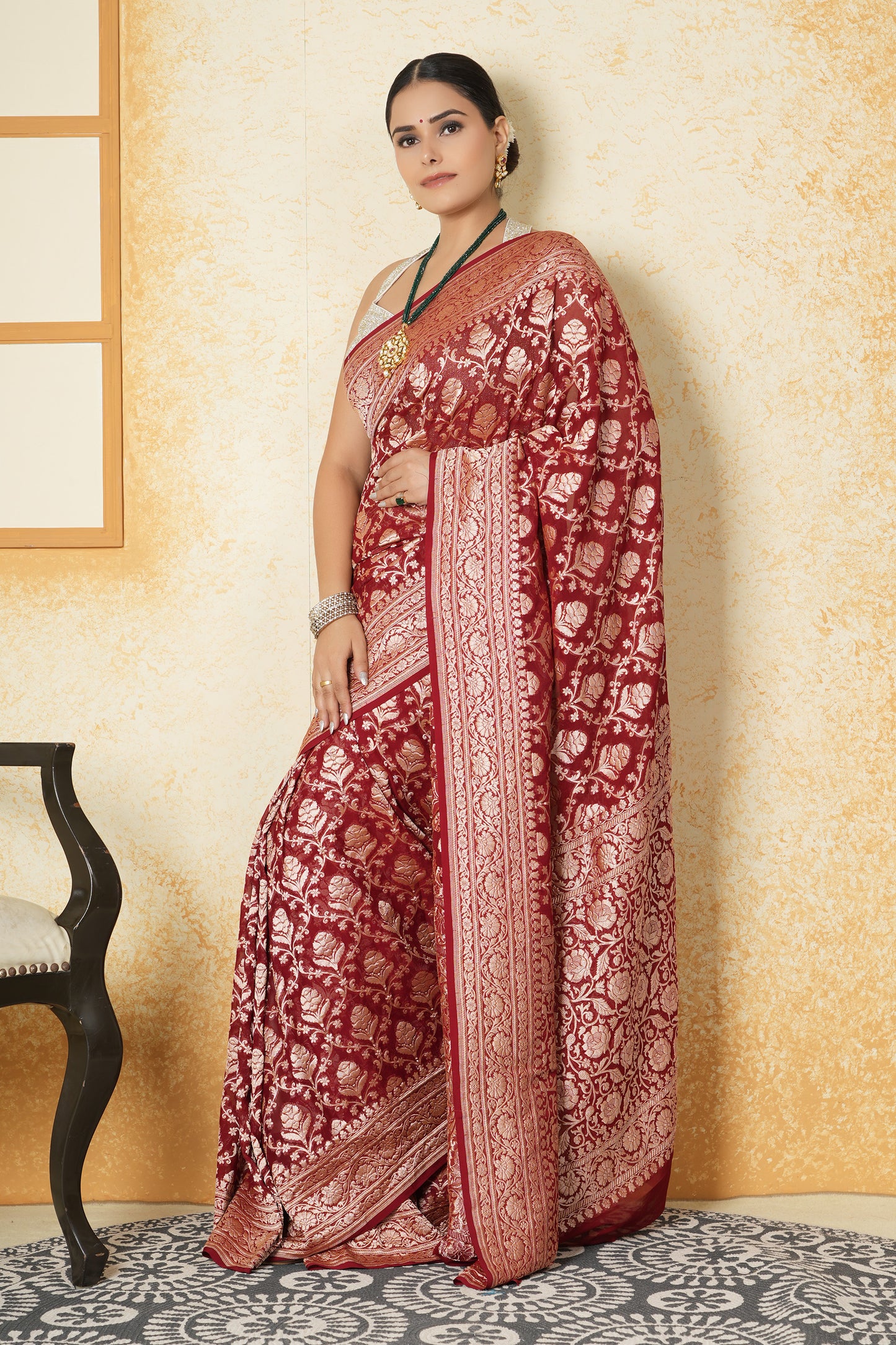 Khaddi Georgette Saree – Luxe Red