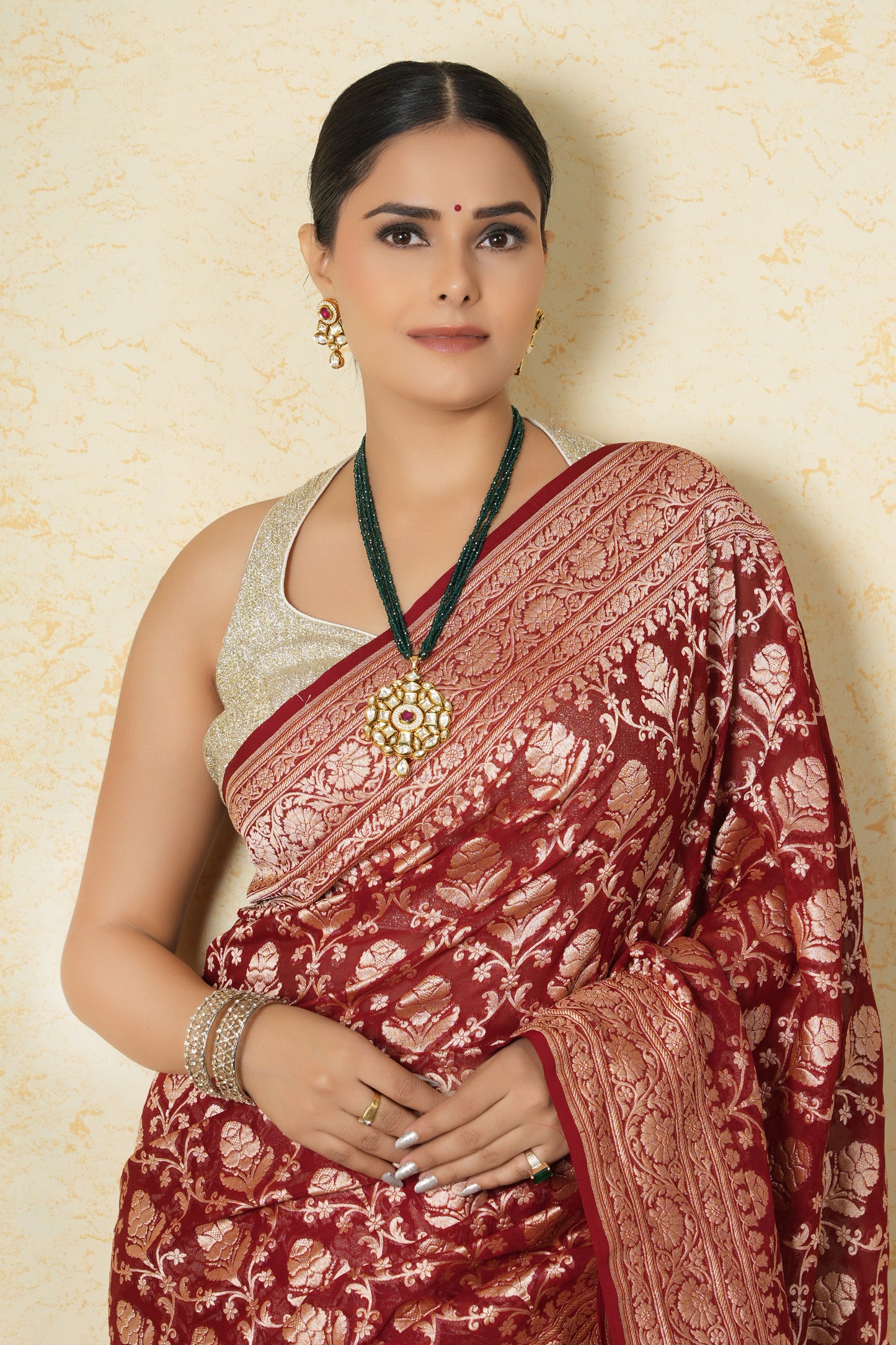 Khaddi Georgette Saree – Luxe Red