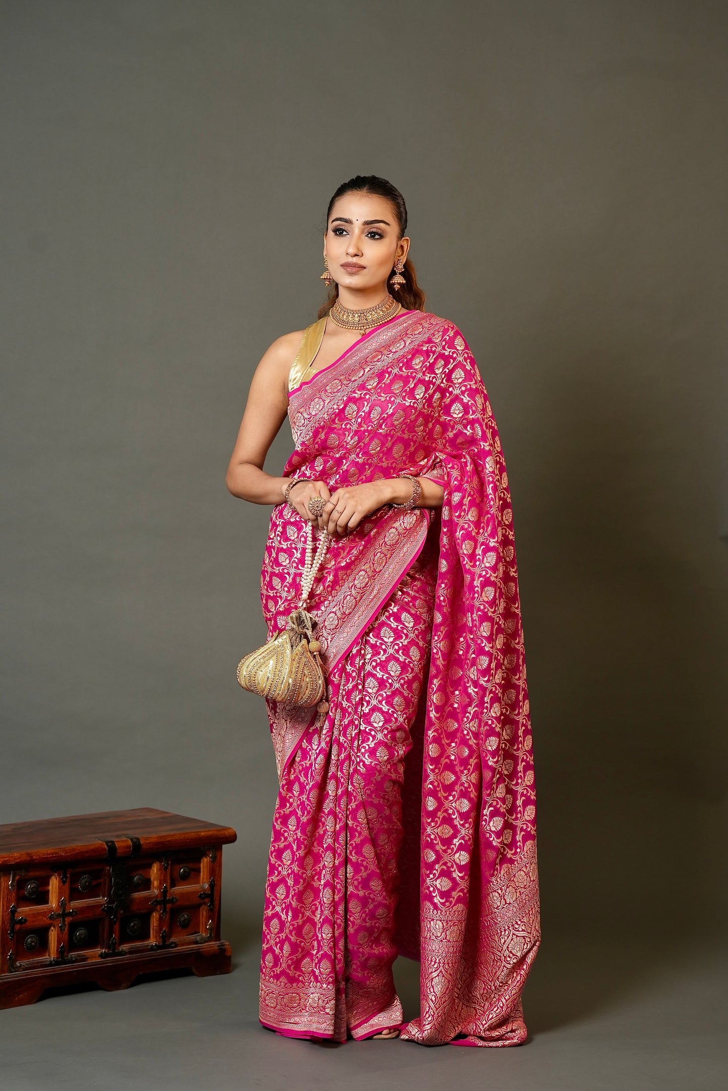 Khaddi Georgette Saree – Deep Pink
