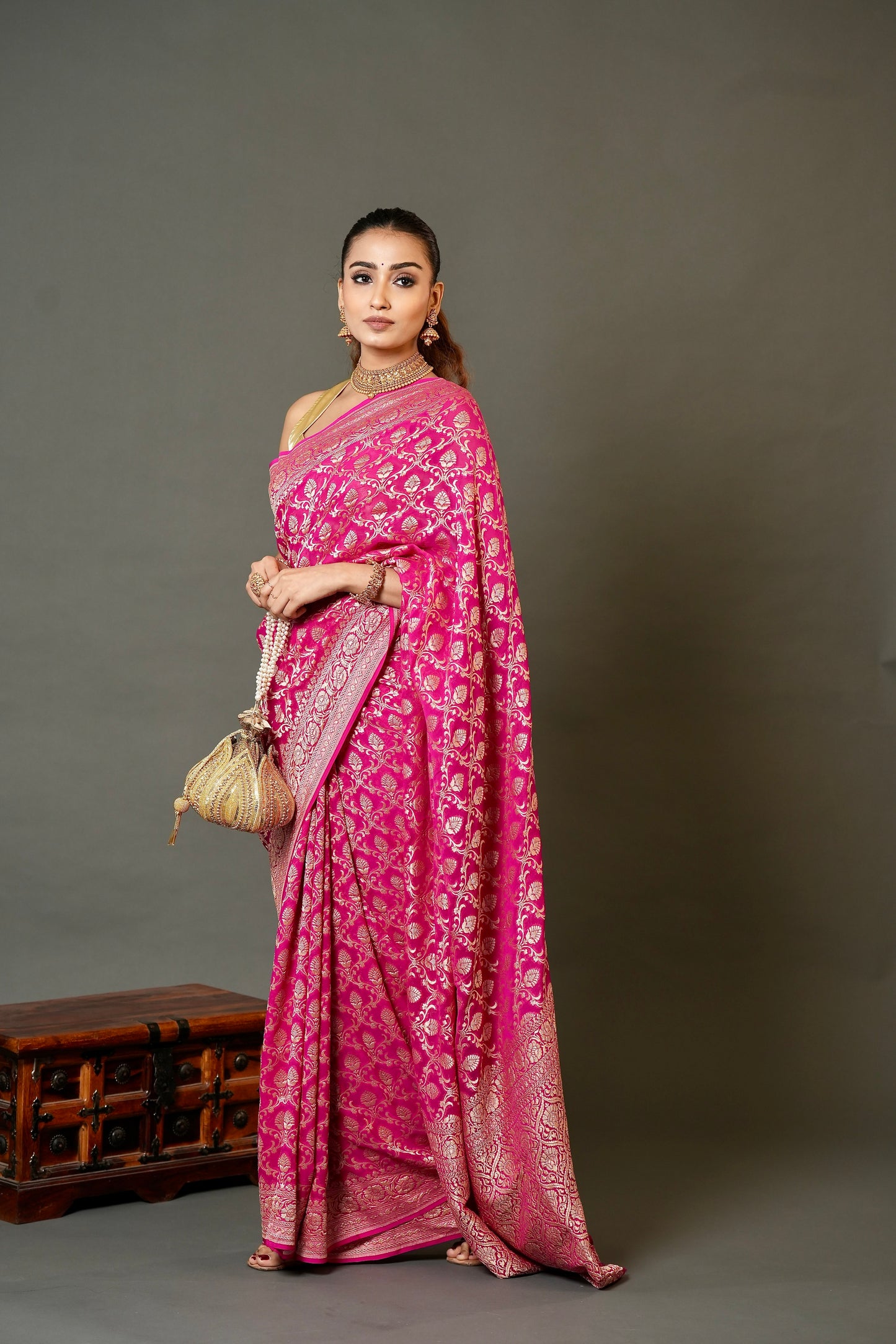 Khaddi Georgette Saree – Deep Pink