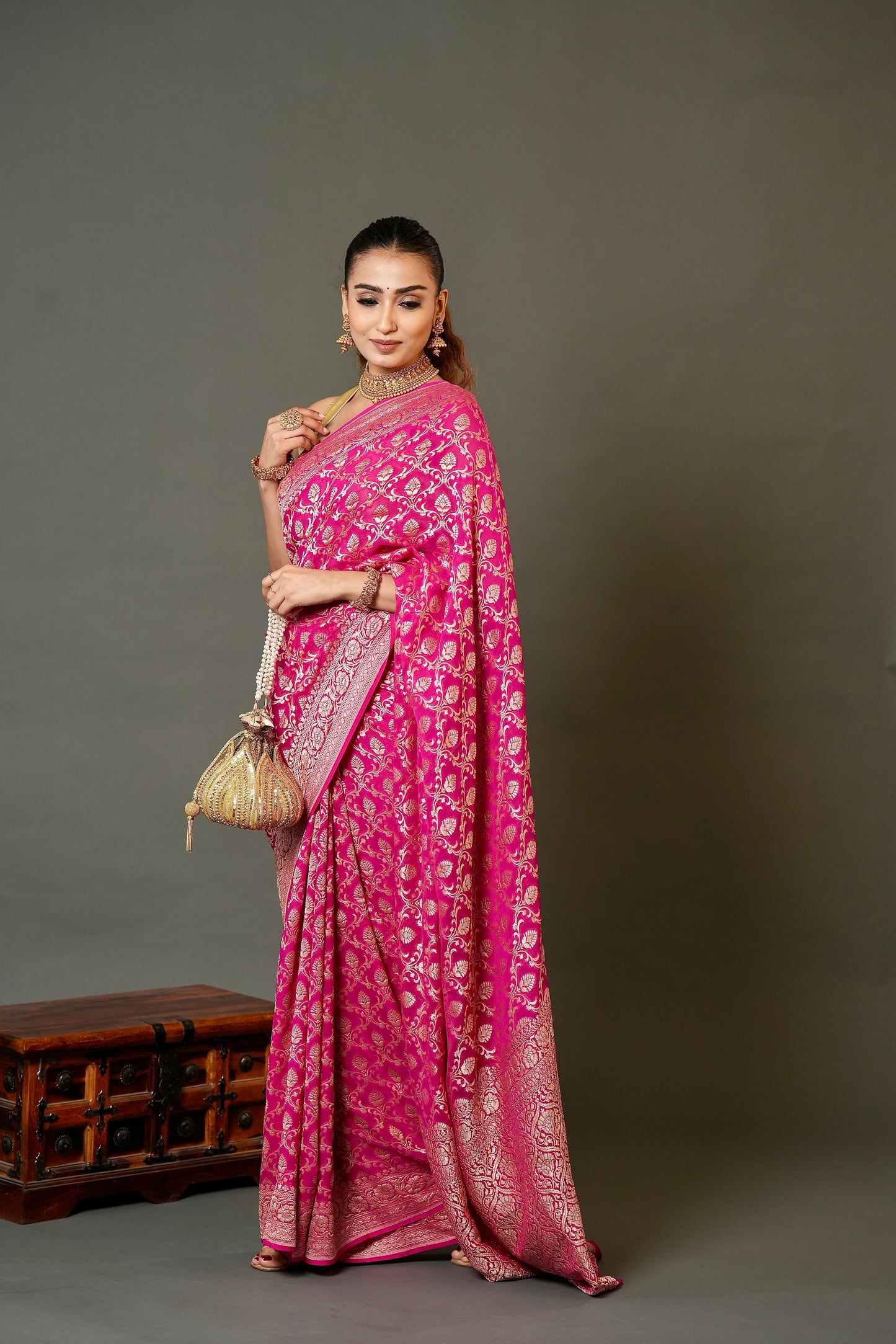 Khaddi Georgette Saree – Deep Pink