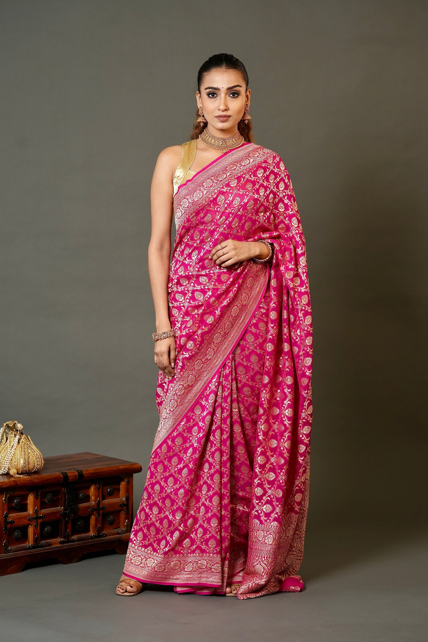 Khaddi Georgette Saree – Deep Pink