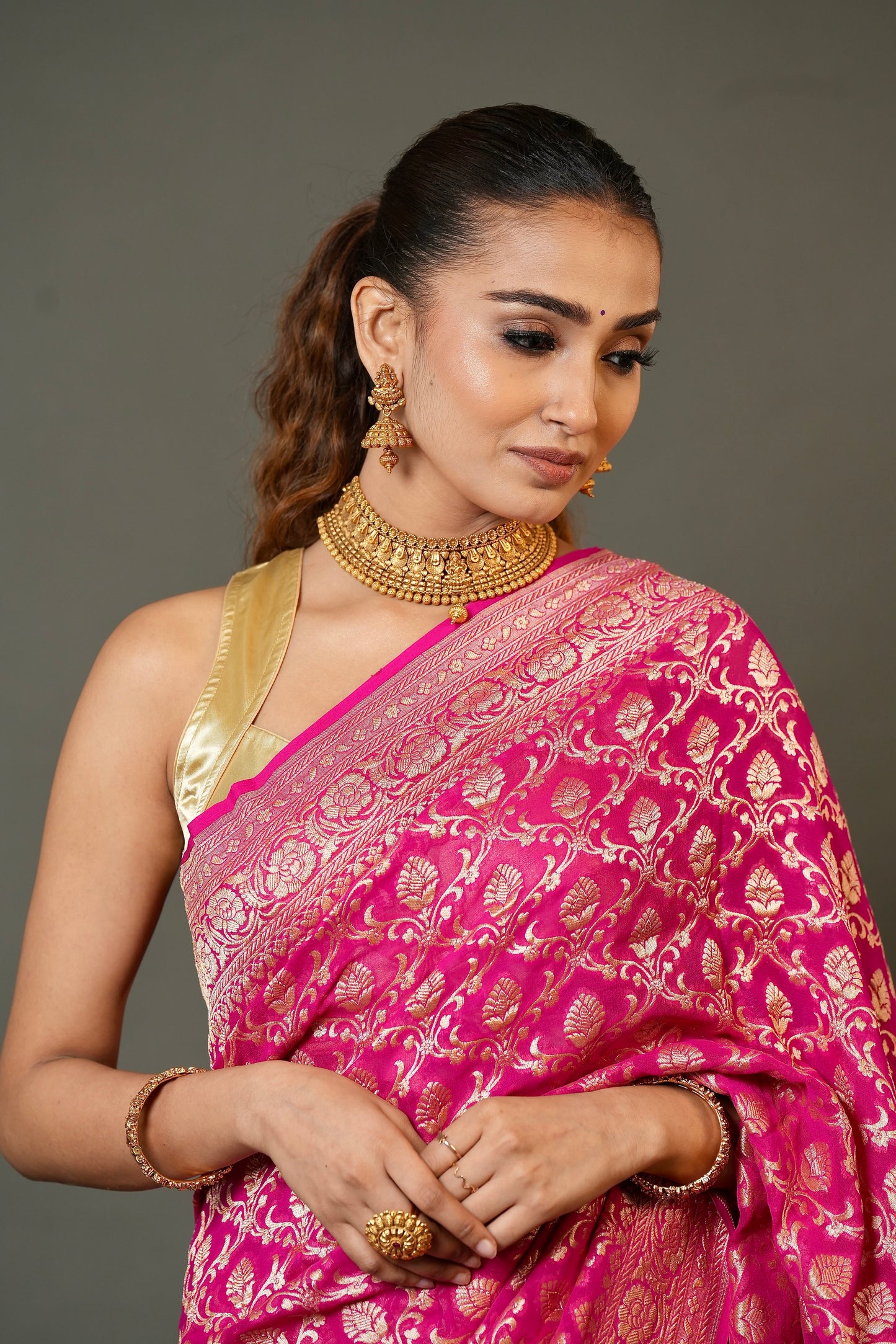 Khaddi Georgette Saree – Deep Pink