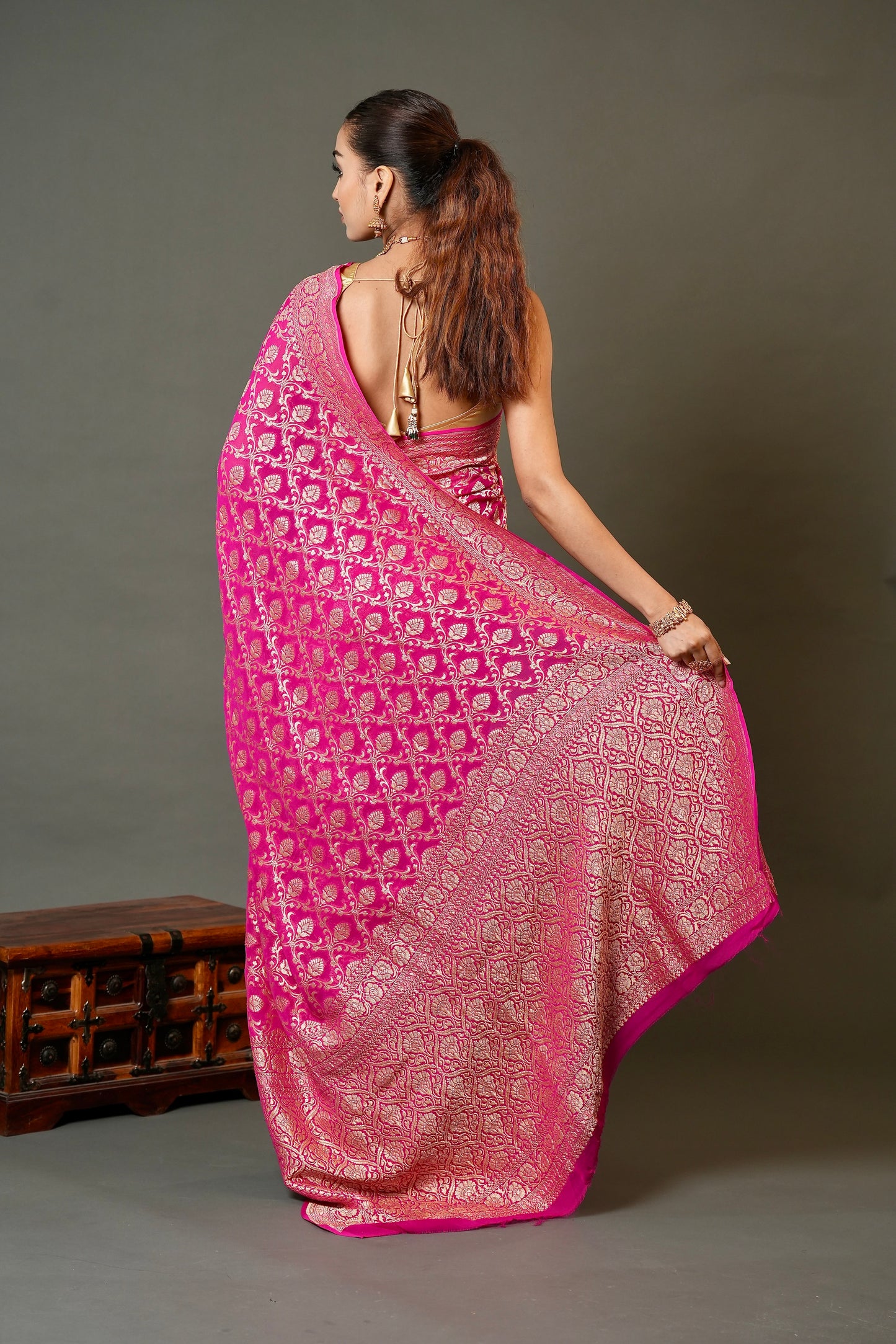 Khaddi Georgette Saree – Deep Pink