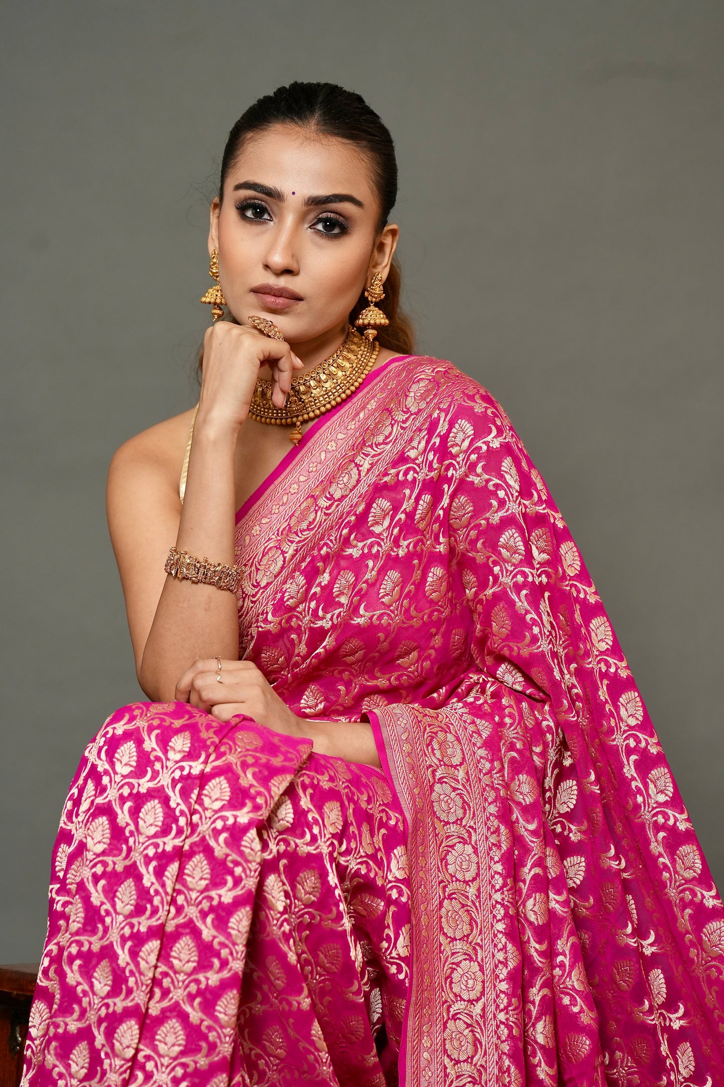 Khaddi Georgette Saree – Deep Pink