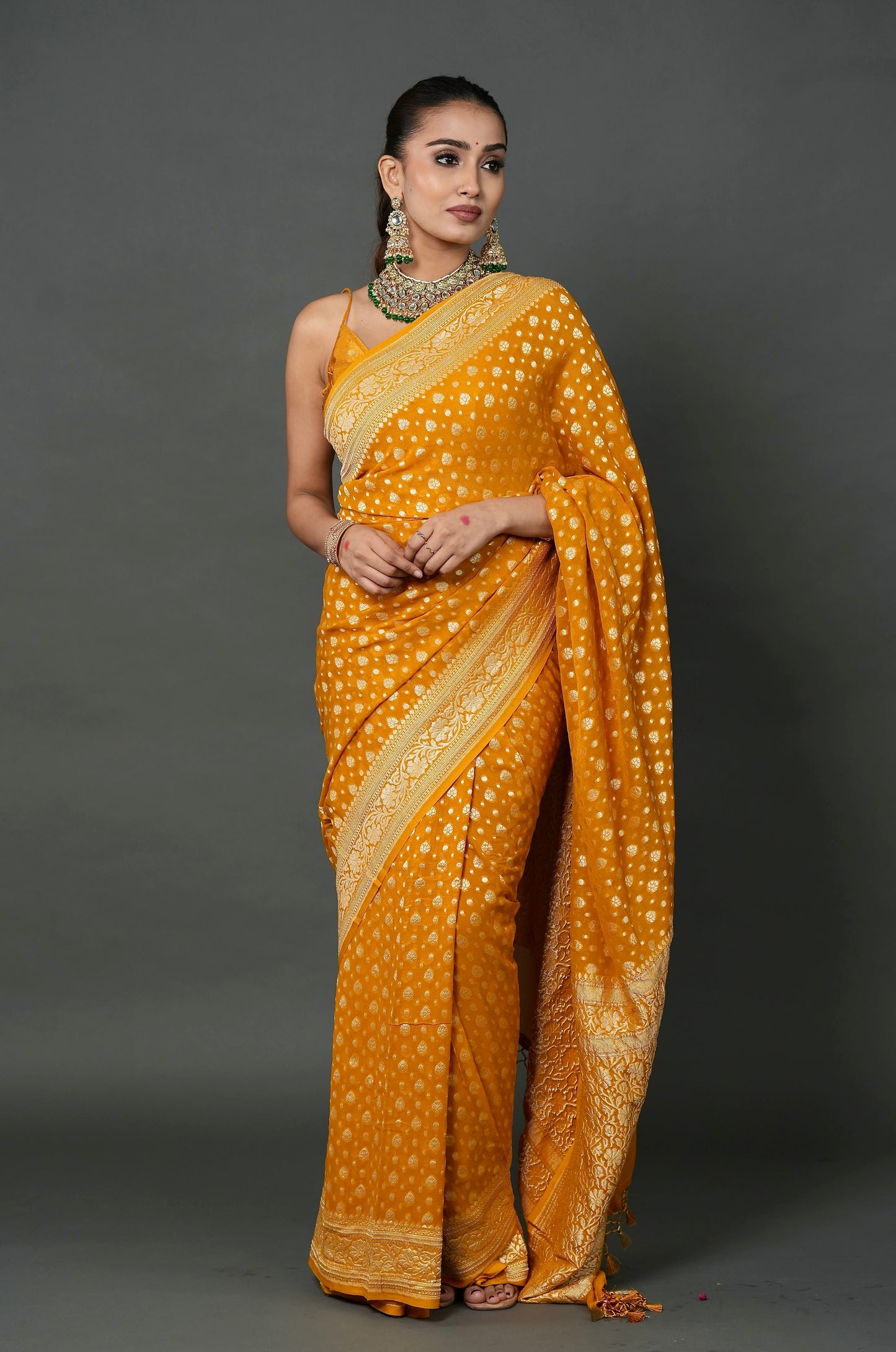 Khaddi Georgette Saree – Mustard Glow
