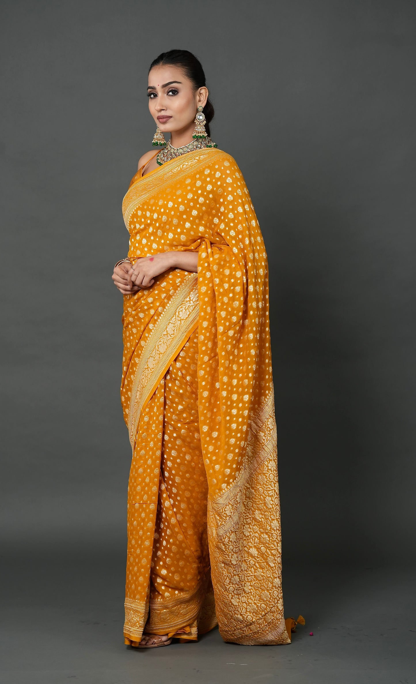 Khaddi Georgette Saree – Mustard Glow