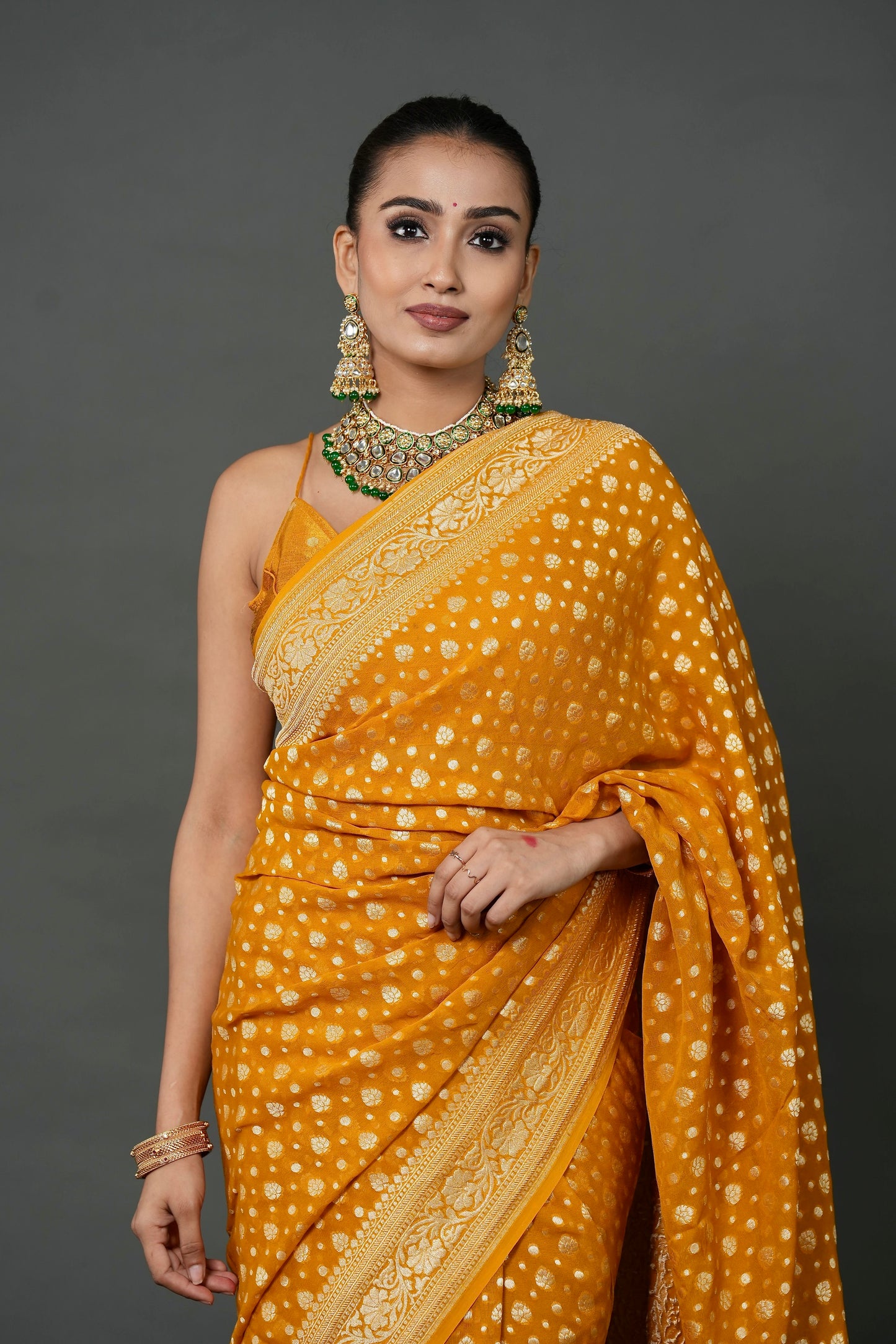 Khaddi Georgette Saree – Mustard Glow