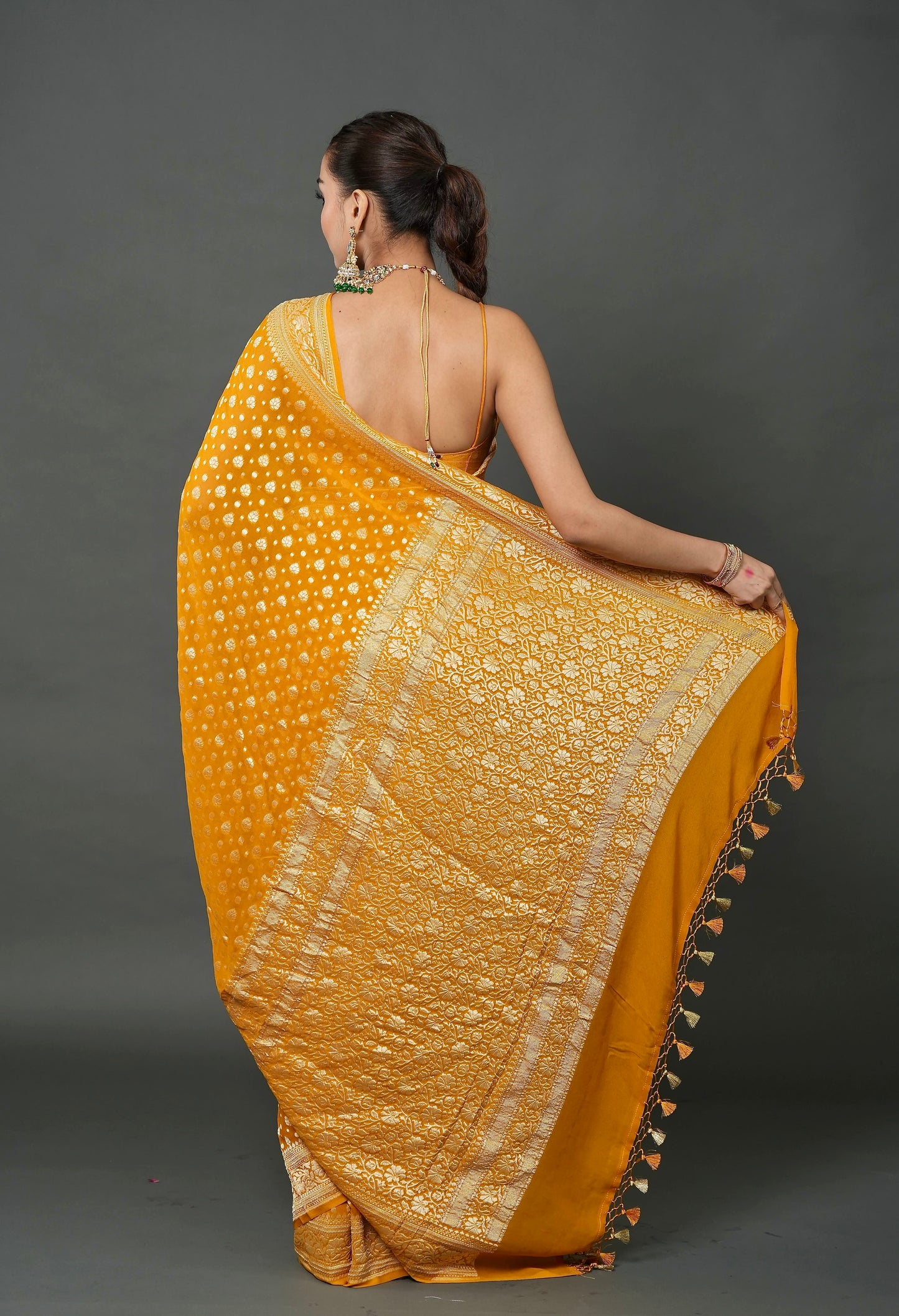 Khaddi Georgette Saree – Mustard Glow