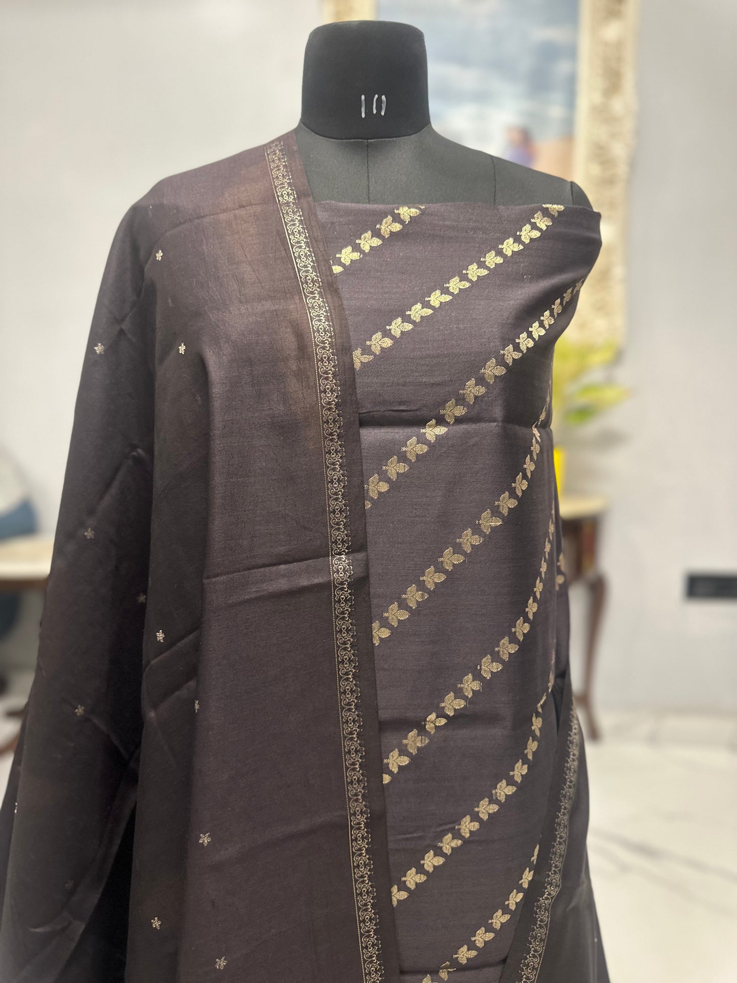 Banarasi Silk Suit in Black with Golden Zari