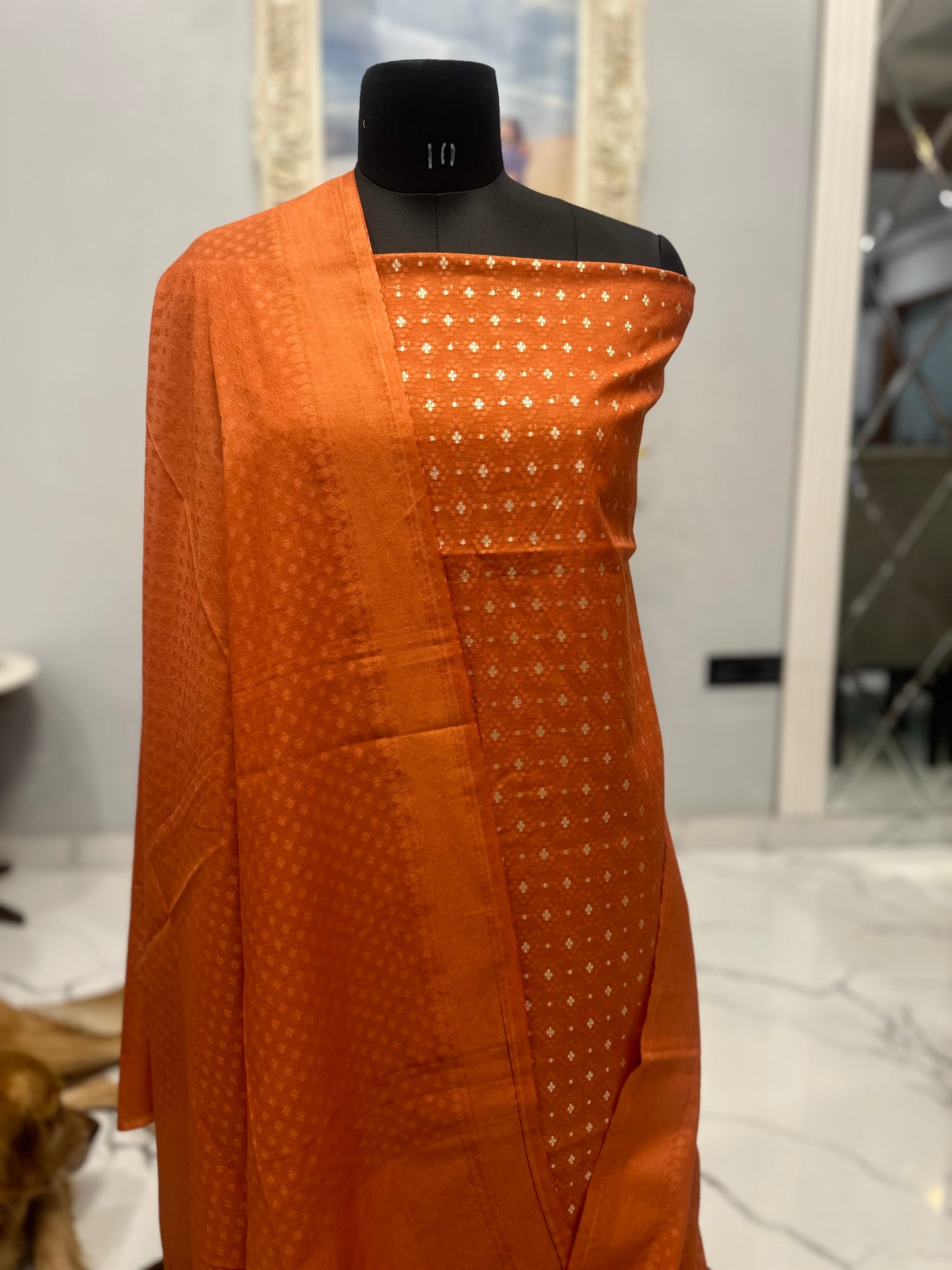 Banarasi Silk Suit in Amber Rust