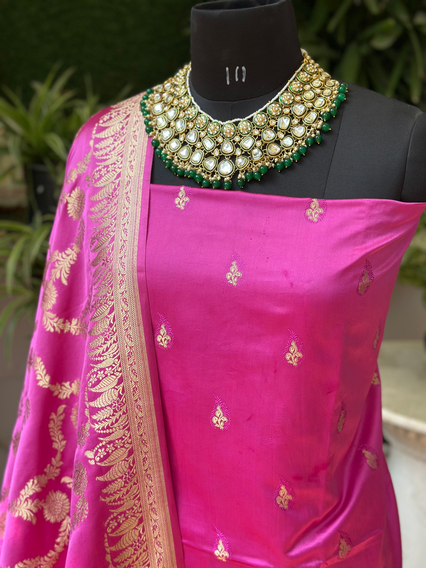 Banarasi Mashru Suit Set - Barbie Pink