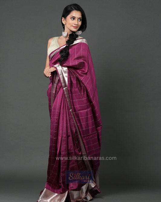 Wine Purple Pure Banarasi Silk Saree