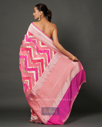 Pink and Cream Banarasi Khaddi Georgette Saree