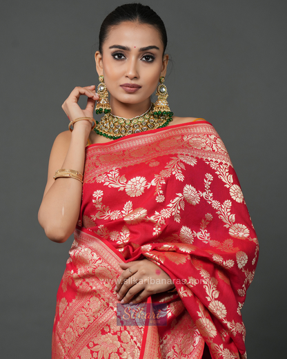 Classic Red Banarasi Moonga Silk Saree