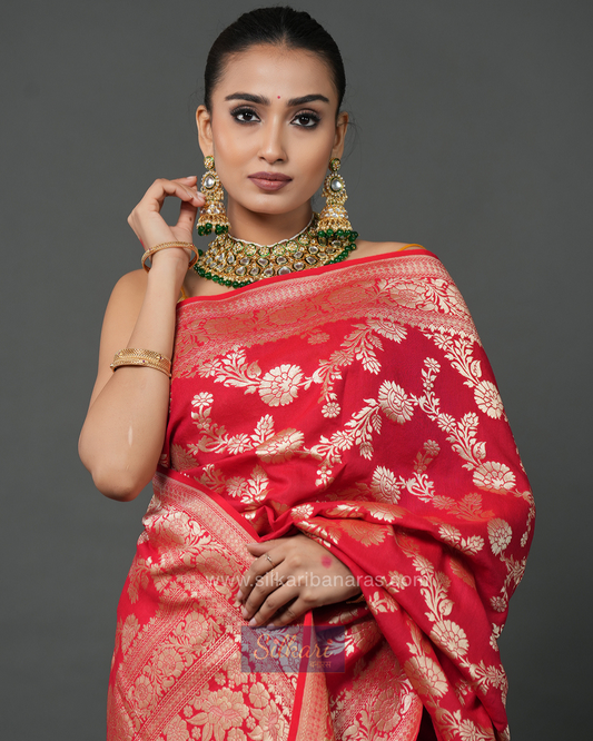 Classic Red Banarasi Moonga Silk Saree
