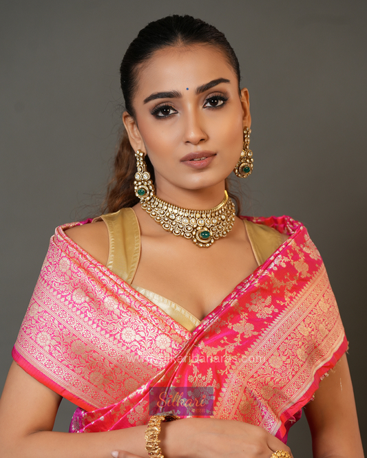 Banarasi Katan Silk Saree in Hot Pink
