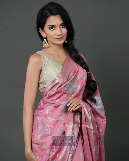 Pastel Pink Banarasi Chinya Silk Saree