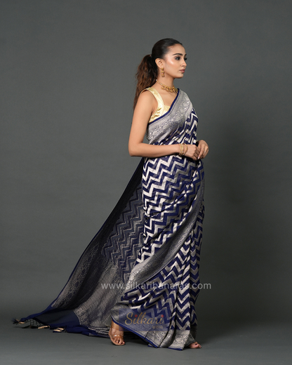 Banarasi Khaddi Georgette Saree in Navy Blue