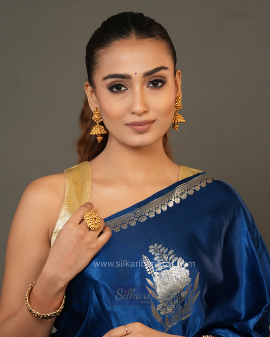 Midnight Blue Banarasi Mashru Silk Saree