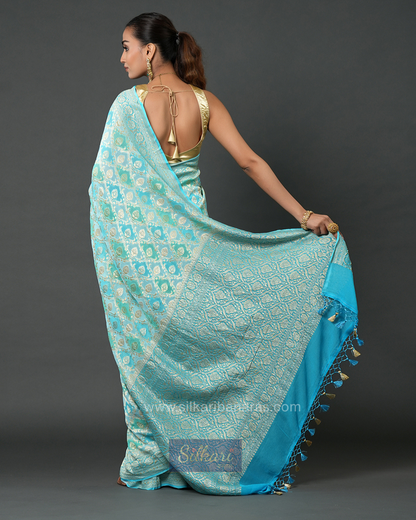 Banarasi Khaddi Georgette Saree in Turquoise Blue