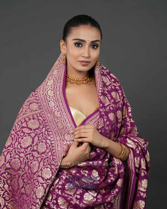 Banarasi Khaddi Georgette Saree in Wine
