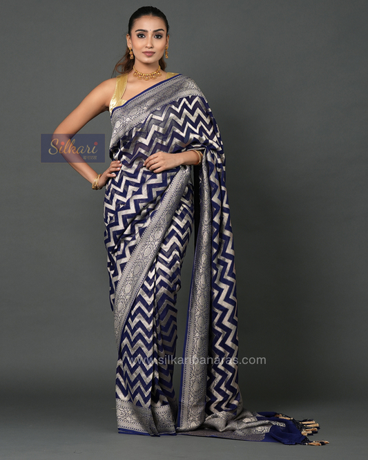 Banarasi Khaddi Georgette Saree in Navy Blue