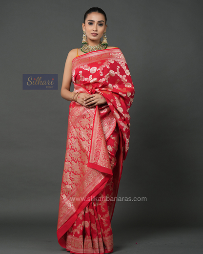 Classic Red Banarasi Moonga Silk Saree