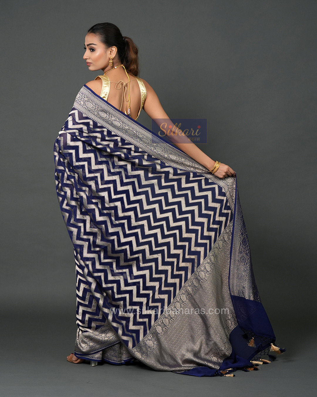 Banarasi Khaddi Georgette Saree in Navy Blue