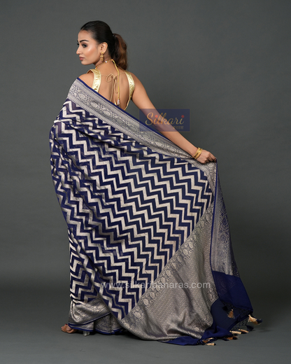 Banarasi Khaddi Georgette Saree in Navy Blue