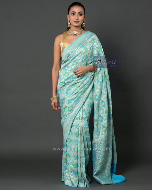 Banarasi Khaddi Georgette Saree in Turquoise Blue