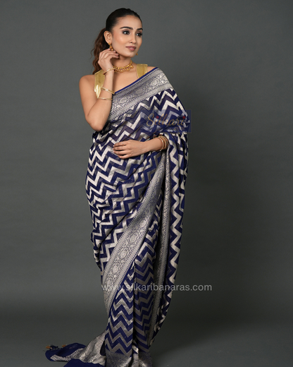 Banarasi Khaddi Georgette Saree in Navy Blue