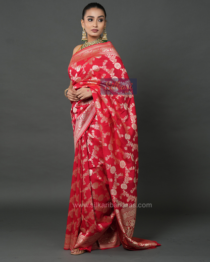Classic Red Banarasi Moonga Silk Saree