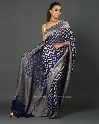 Banarasi Khaddi Georgette Saree in Navy Blue