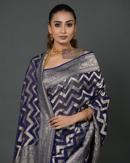Banarasi Khaddi Georgette Saree in Navy Blue