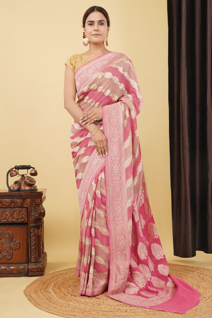 Khaddi Georgette Saree With Water Zari – Pastel Pinks