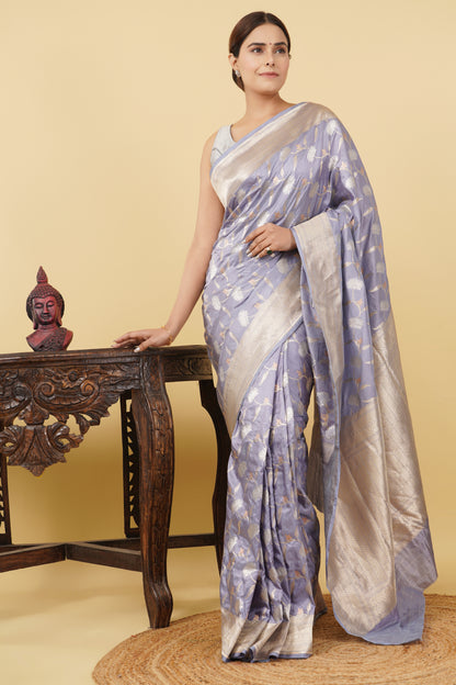 Katan Silk Saree – Silver Grey