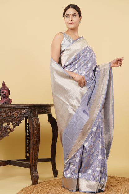 Katan Silk Saree – Silver Grey