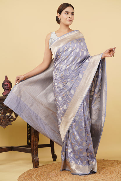 Katan Silk Saree – Silver Grey