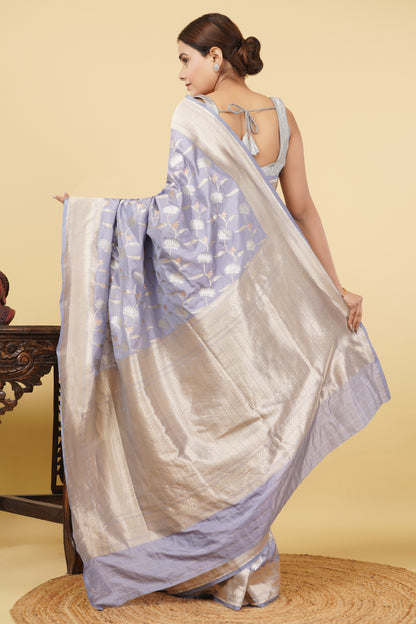 Katan Silk Saree – Silver Grey
