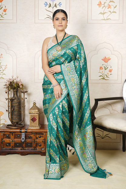 Tussar Silk Saree – Emerald Green