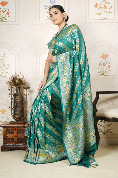 Tussar Silk Saree – Emerald Green