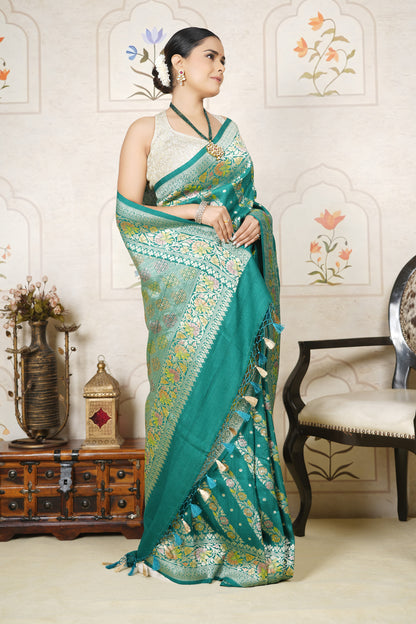Tussar Silk Saree – Emerald Green