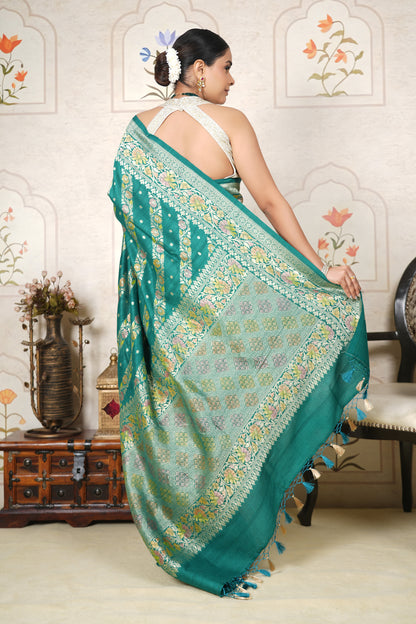 Tussar Silk Saree – Emerald Green