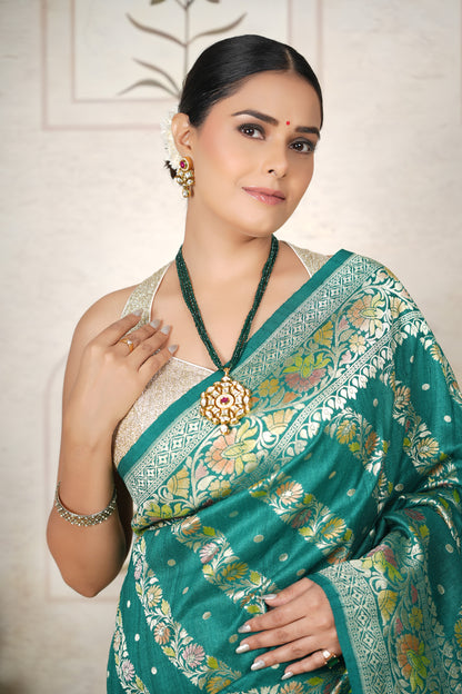Tussar Silk Saree – Emerald Green