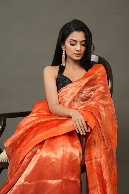 Banarasi Tissue Saree - Radiant Orange