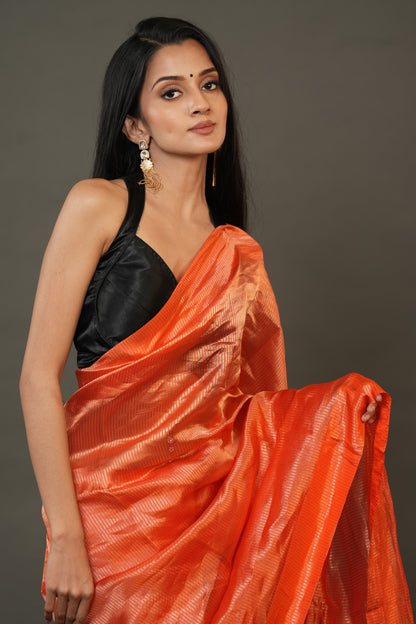 Banarasi Tissue Saree - Radiant Orange