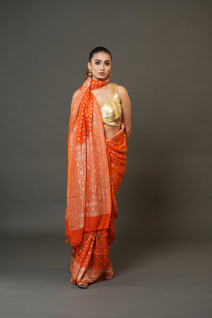 Khaddi Georgette Saree – Rust Orange